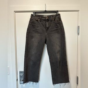 The Perfect Vintage Wide-Leg Jean distressed hem in faded black